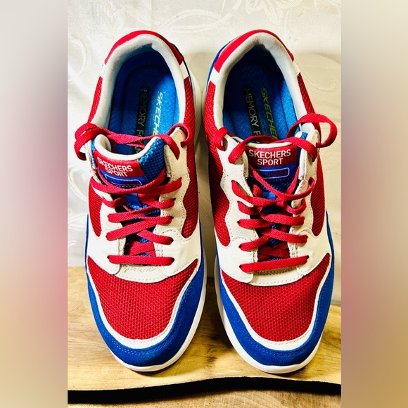 Unique Skechers City Joggers Red Blue Leather Sneaker Men's Size 9.5US Rare - Picture 5 of 7